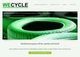 Screenshot einer Website mit grünem Reifen und „Wecycle“ Logo, Menü oben.