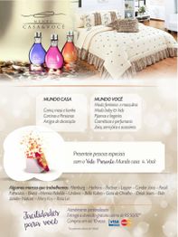 Banner promocional de loja de casa e moda, com imagem de cama decorada e produtos de beleza.