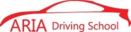 Logo of ARIA Driving School with a red car outline above the text.