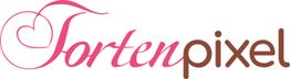 "Tortenpixel-Logo mit geschwungenem pinkem 'T' und Wort in Pink und Braun."