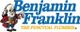 Cartoon figure with a wrench beside "Benjamin Franklin - The Punctual Plumber" text.