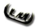 Logo mit Buchstaben "LM" in stilisierter Schrift, schwarz-weiß gestaltet.