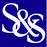 Blaues Logo mit weißen Buchstaben "S&S", stilvoll ineinander verschlungen.
