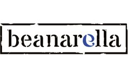 Schwarzes Logo „beanarella“ auf weißem Hintergrund, das „e“ ist blau.