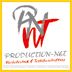 Logo mit stilisierten Buchstaben "PNT" in Grau und Rot, darunter Text "Production-Net".