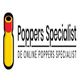 Afbeelding van een geel flesje en tekst: "Poppers Specialist, de online poppers specialist".