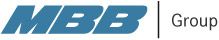 Logo der MBB Group: Blauer Schriftzug "MBB" links, Wort "Group" rechts in Schwarz.
