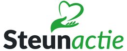 Logo van "Steunactie" met groene hand en hart in de letters.