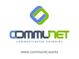 Logo "COMMUNET" mit blau-grünem Symbol, Text "communicative networks" und URL "www.communet.works".