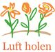 Drei orange Blumen mit grünem Stängel, darunter der Text „Luft holen“.