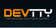 Logo mit Text: "DEVTTY - The Individual Solutions Company" in orange und weiß auf schwarzem Hintergrund.