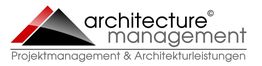 Logo mit stilisiertem Dreieck, Text: "architecture management, Projektmanagement & Architekturleistungen".