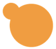 Oranger Kreis mit kleinem Kreis oben links, ähnlich einer stilisierten Sprechblase.