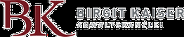 BK Birgit Kaiser Anwaltskanzlei Logo in Rot und Grau.