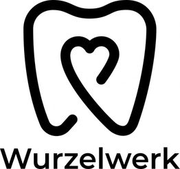 Zahnsymbol mit Herz und der Schriftzug „Wurzelwerk“.