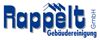 Logo mit blauem Text: "Rappelt Gebäudereinigung GmbH", stilisierte Dachform im Hintergrund.