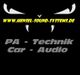 Website Text "www.hensel-sound-systems.de", Augen und Slogan "PA-Technik, Car-Audio" auf Schwarz.