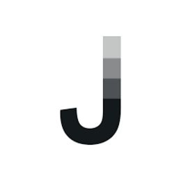 The letter "J" with a gradient of grayscale bars extending upwards.