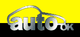 Logo mit der Aufschrift "auto ok" vor gelbem und schwarzem Hintergrund. Silberner Autoumriss.