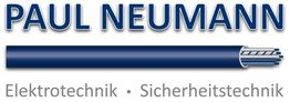 Textlogo: PAUL NEUMANN, Elektrotechnik, Sicherheitstechnik; daneben ein blaues Kabel.