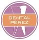 Logotipo circular con un diente y el texto "Dental Pérez" en el centro. Colores rosa y naranja.