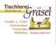 Tischlerei-Werbung mit Text zu Fenster, Türen, Innenausbau, Trockenbau, Möbelbau und Restauration.