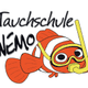 Taucherfisch mit Schnorchel und Brille, Text: "Tauchschule Nemo".