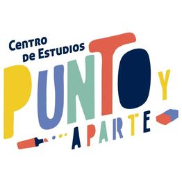 Logo colorido de "Centro de Estudios Punto y Aparte" con letras de diferentes tamaños y colores.