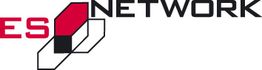 Roter und schwarzer Schriftzug "ES NETWORK" mit geometrischen Formen daneben.