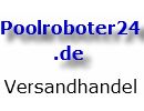 Blauer Text "Poolroboter24.de" mit schwarzem Untertitel "Versandhandel" auf weißem Hintergrund.