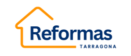 Logo de "Reformas Tarragona" con forma de casa en líneas anaranjadas y texto azul.