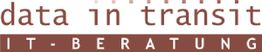 Logo mit der Aufschrift "data in transit: IT-Beratung" in brauner Farbe.