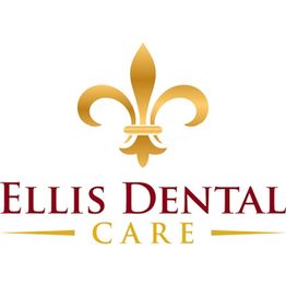 Gold fleur-de-lis above "Ellis Dental Care" text in burgundy and gold.