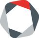 Abstraktes Fünfeck-Logo mit grauen und roten Segmenten auf weißem Hintergrund.