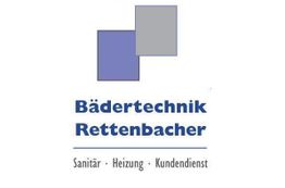 Logo mit zwei Quadraten, Text: "Bädertechnik Rettenbacher. Sanitär, Heizung, Kundendienst".