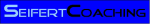 Blaues Logo mit dem Schriftzug "Seifert Coaching" in heller und dunkler Schrift.