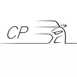 Stilisiertes Auto und Buchstaben "CP" in Schwarz, auf weißem Hintergrund.
