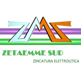 Logo con scritta "Zetaemme Sud" e "Zincatura Elettrolitica", lettere stilizzate e colori vivaci.