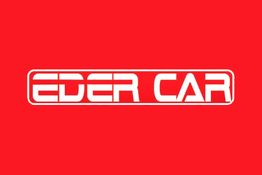 Logotipo branco "EDER CAR" em fundo vermelho.