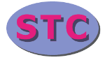 Ovales Logo mit den Buchstaben „STC“ in Pink auf blauem Hintergrund.