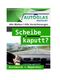 Autoglas-Werbung mit beschädigter Scheibe, Text: "Scheibe kaputt? Austausch + Reparatur".