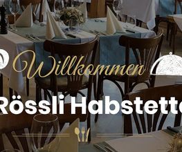 Tische im Restaurant Rössli Habstetten, geschmückt mit weißen Tischdecken und Blumen.