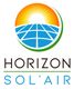 Logo avec soleil levant sur panneaux solaires et texte "Horizon Sol'Air" en dessous.