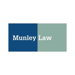 Logo of "Munley Law" with blue and green background sections.