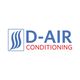 Logo of D-Air Conditioning with blue waves and text in blue and red.