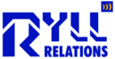 Blaues Logo mit stilisiertem Text "RYLL RELATIONS" und drei gelben Punkten rechts oben.