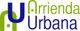 Logo con las palabras "Arrienda Urbana" en azul y verde, con diseño estilizado al fondo.