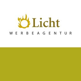 Logo der "Licht Werbeagentur" mit einem stilisierten, brennenden Sonnensymbol.