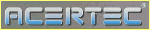 Textlogo "ACERTEC" in Grau und Blau auf grauem Hintergrund.