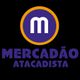 Logotipo: "Mercadão Atacadista", letra "M" branca em círculo roxo com borda laranja.
